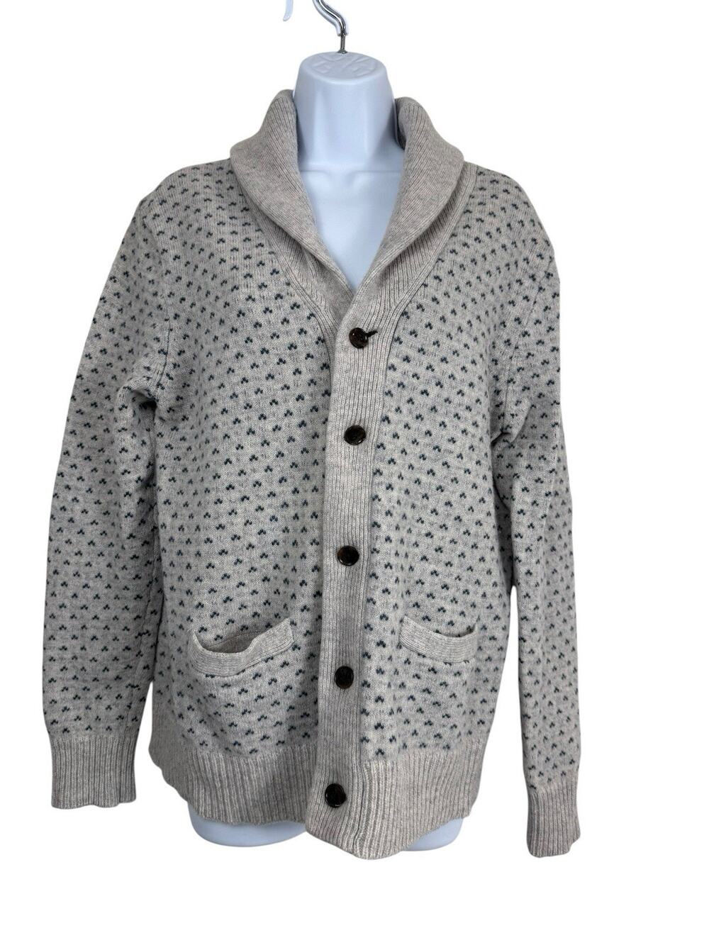J.Crew Sweater Mens Large Gray 100% Lambswool Shawl Collar Cardigan Fair Isle